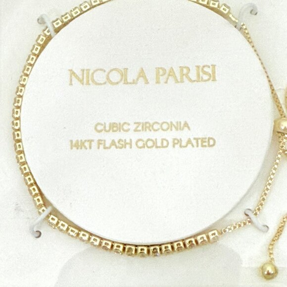 Nicola Parisi 14kt Plated Cubic Zirconia Tennis Style Slider Bracelet - NIB - Picture 3 of 7